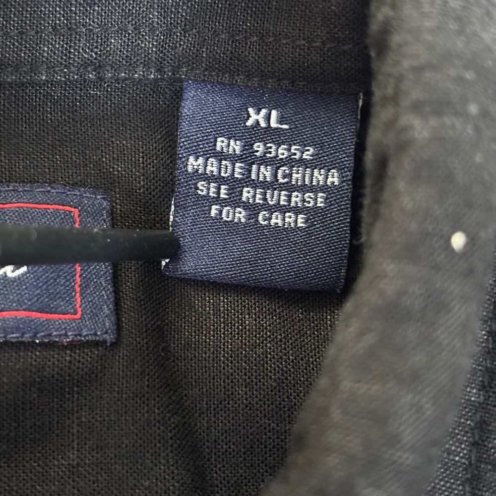 VTG Oleg Cassini Mens XL Black Short Sleeve Button Down Linen Blend Shirt Pocket - Picture 8 of 9
